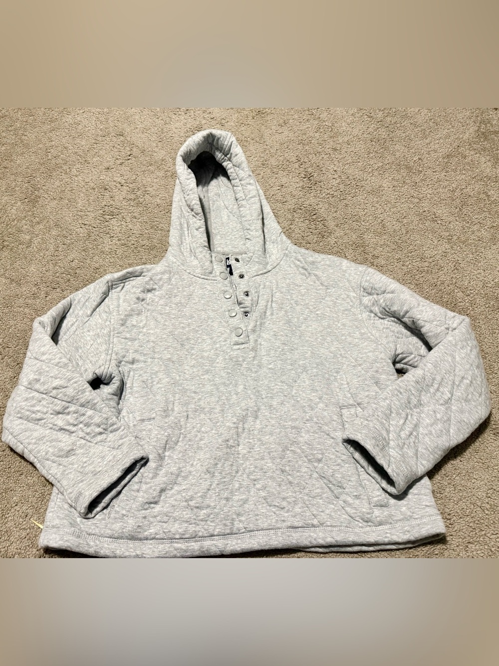 Lands' End Light Gray Quilted Snap Hoodie Womens Size Large